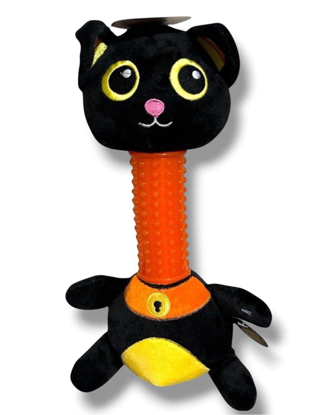 Thrills & Chills Squeaker Long Neck Glow-In-The-Dark Cat Plush Dog Toy Halloween